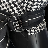 Houndstooth & Leather Wrap Top