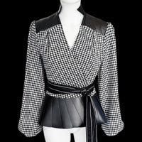 Houndstooth & Leather Wrap Top