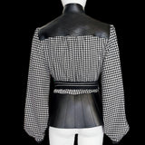 Houndstooth & Leather Wrap Top