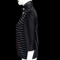 Pinstripe blouse With Leather Collar